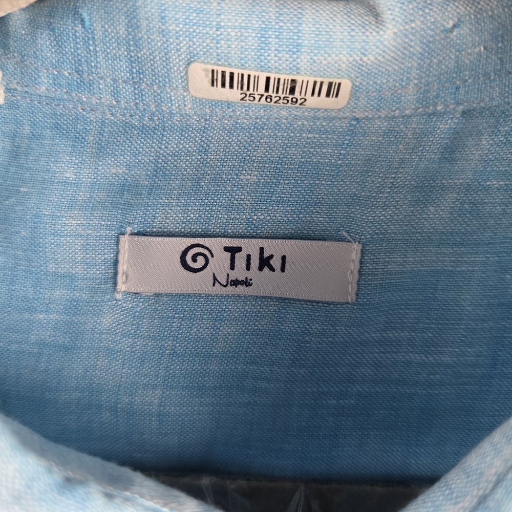 Tiki Napoli 100% Linen Blue Shirt Mens XL Long Sleeve Made in Italy Casual - Picture 4 of 13